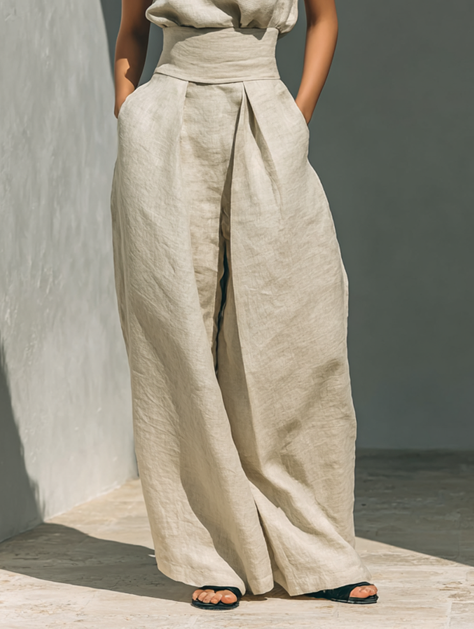 MEVY™ | COMPLETINO CON CANOTTA E PANTALONE LARGO IN COTONE E LINO