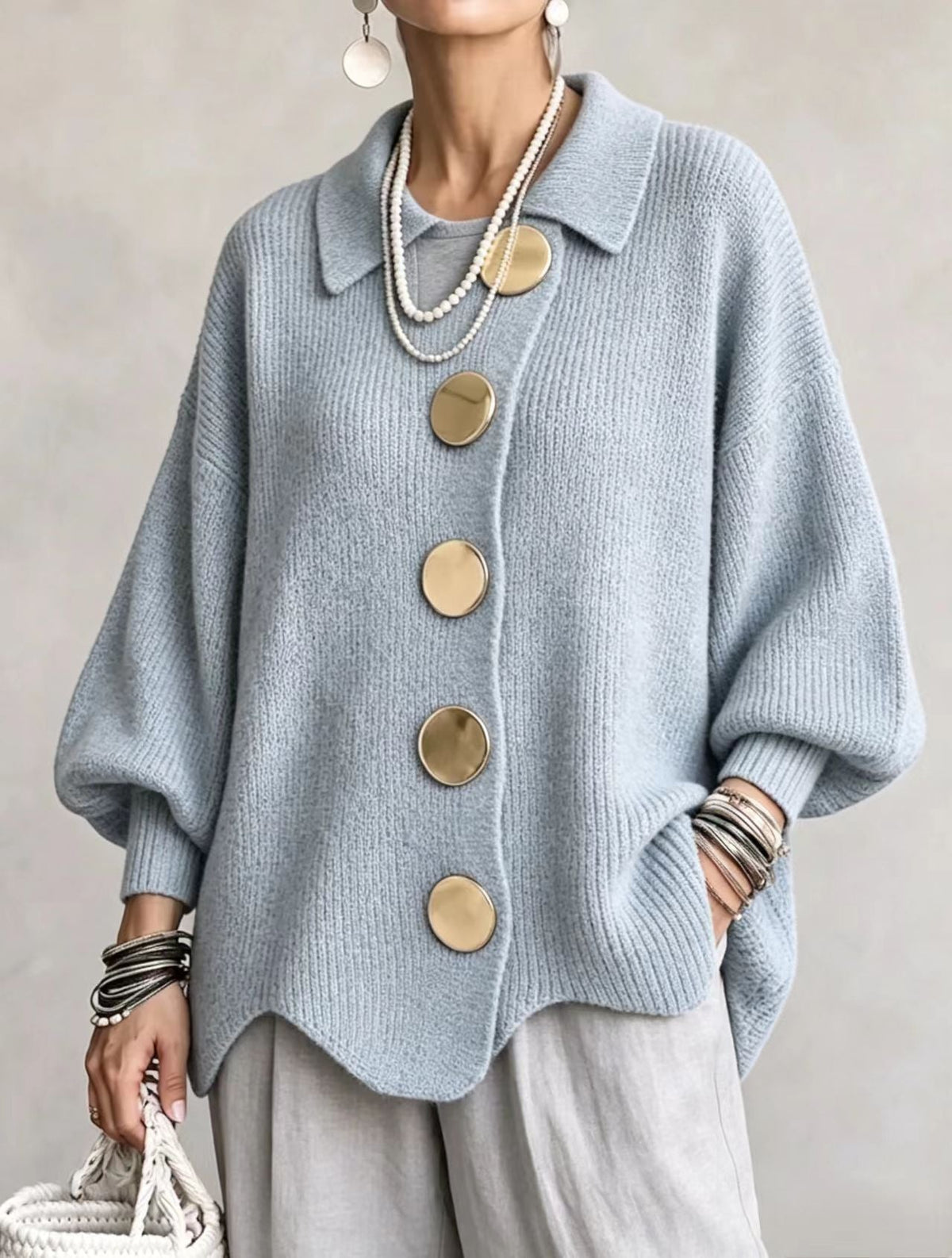 ISADORA | GILET OVERSIZE CON COLLETTO E GRANDI BOTTONI METALLICI