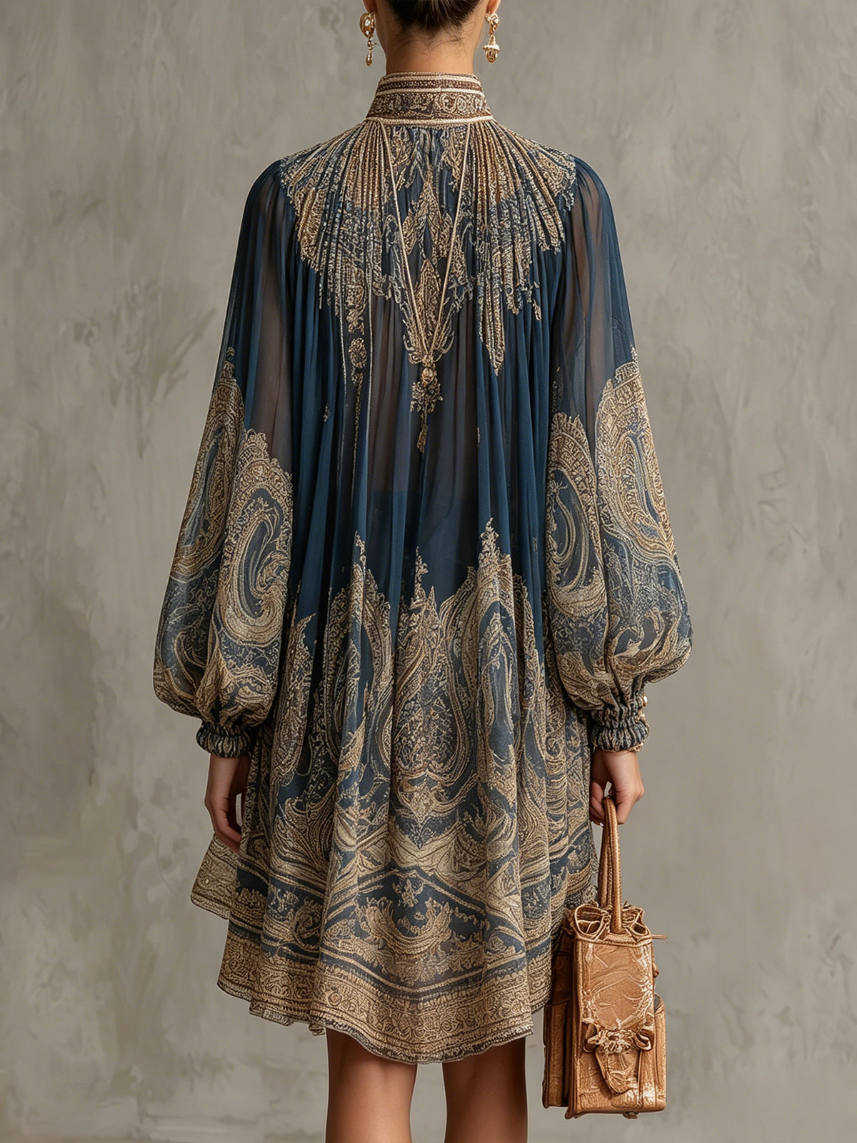 ALISIA - MINIABITO IN CHIFFON CON STAMPA BAROCCA DORATA