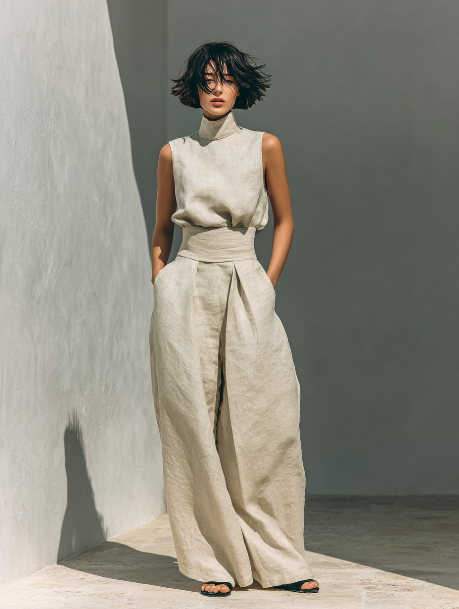 MEVY™ | COMPLETINO CON CANOTTA E PANTALONE LARGO IN COTONE E LINO