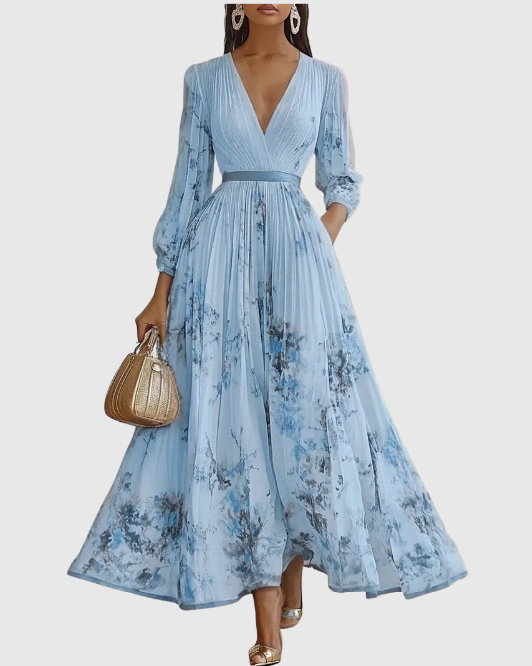 EMERY - MAXI ABITO PLISSETTATO CON SCOLLO A V
