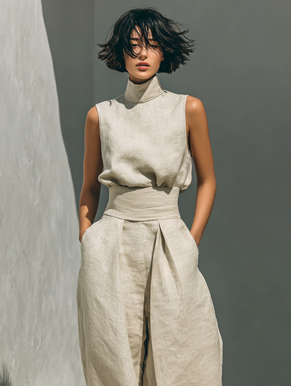 MEVY™ | COMPLETINO CON CANOTTA E PANTALONE LARGO IN COTONE E LINO