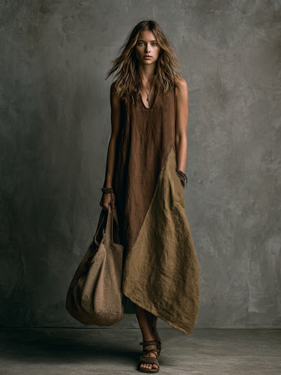 THALIA – ABITO LUNGO ASIMMETRICO IN PATCHWORK
