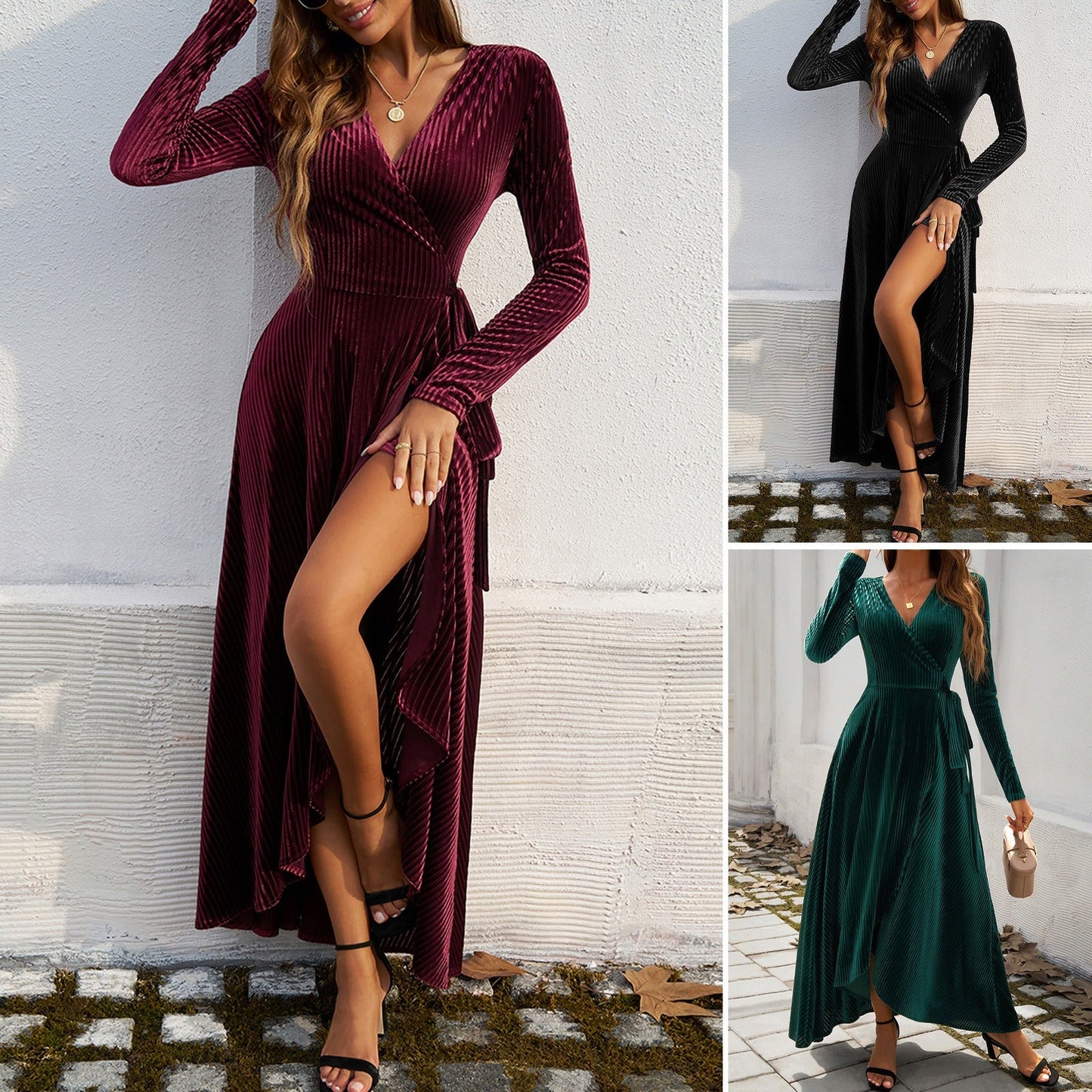 ROBE FENDUE TAILLE HAUTE À COL EN V