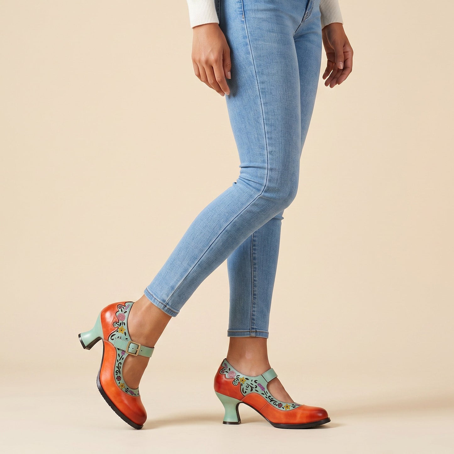 ORLANDA - DÉCOLLETÉ MARY JANE RETRÒ BICOLORE CON MOTIVI FLOREALI