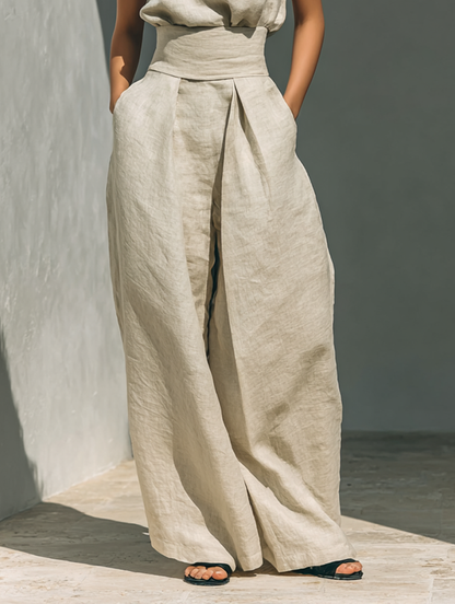 MEVY™ | COMPLETINO CON CANOTTA E PANTALONE LARGO IN COTONE E LINO