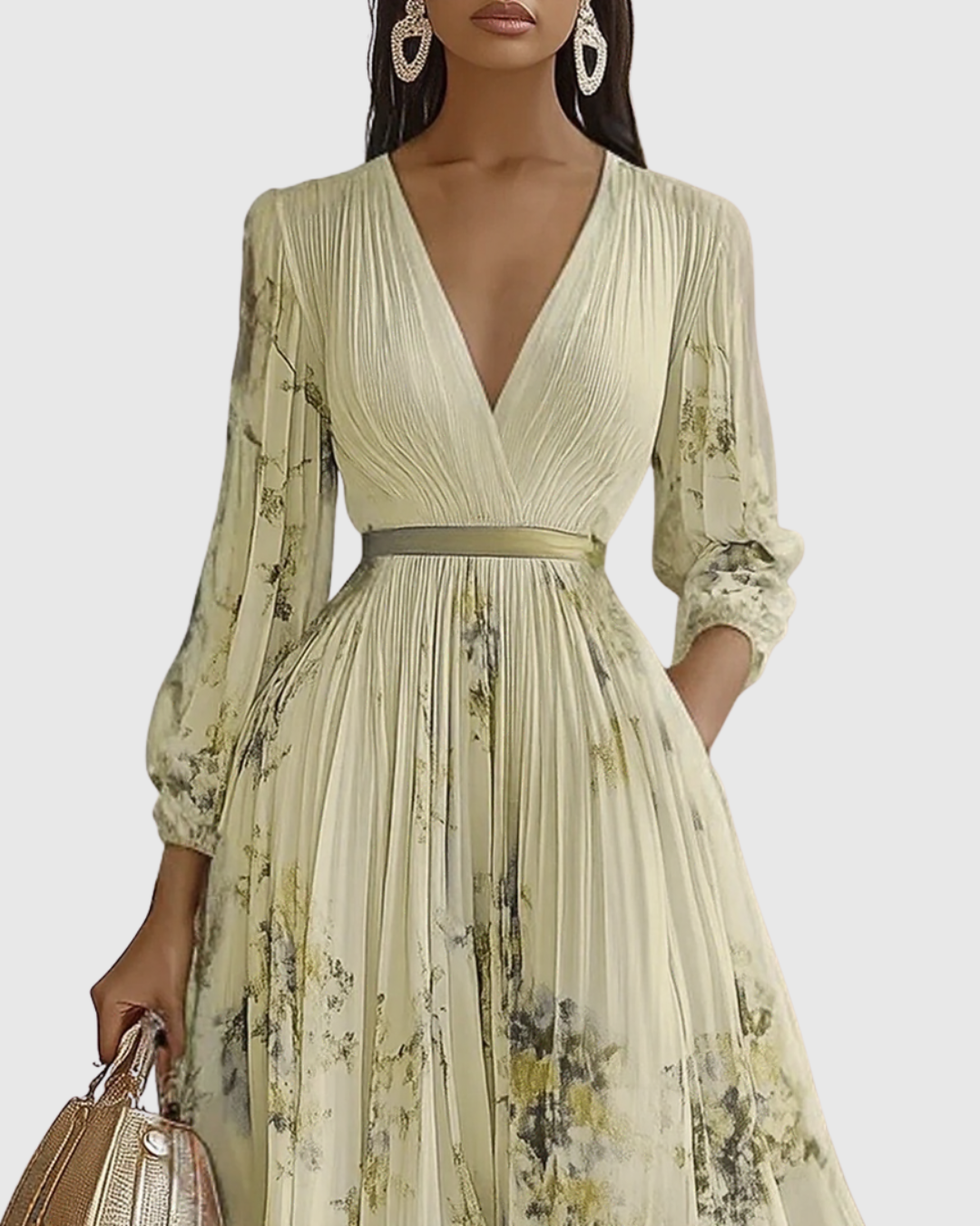 EMERY - MAXI ABITO PLISSETTATO CON SCOLLO A V