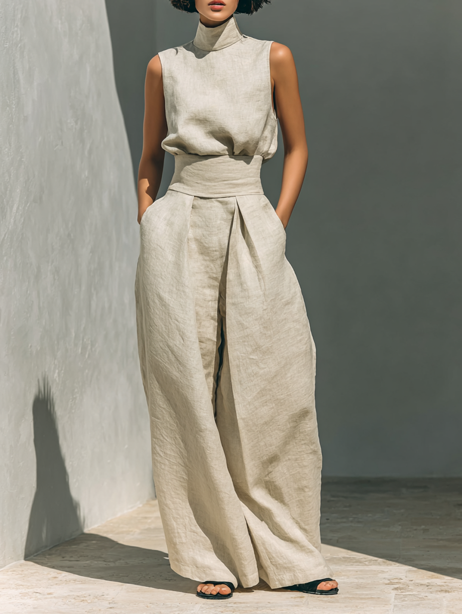 MEVY™ | COMPLETINO CON CANOTTA E PANTALONE LARGO IN COTONE E LINO