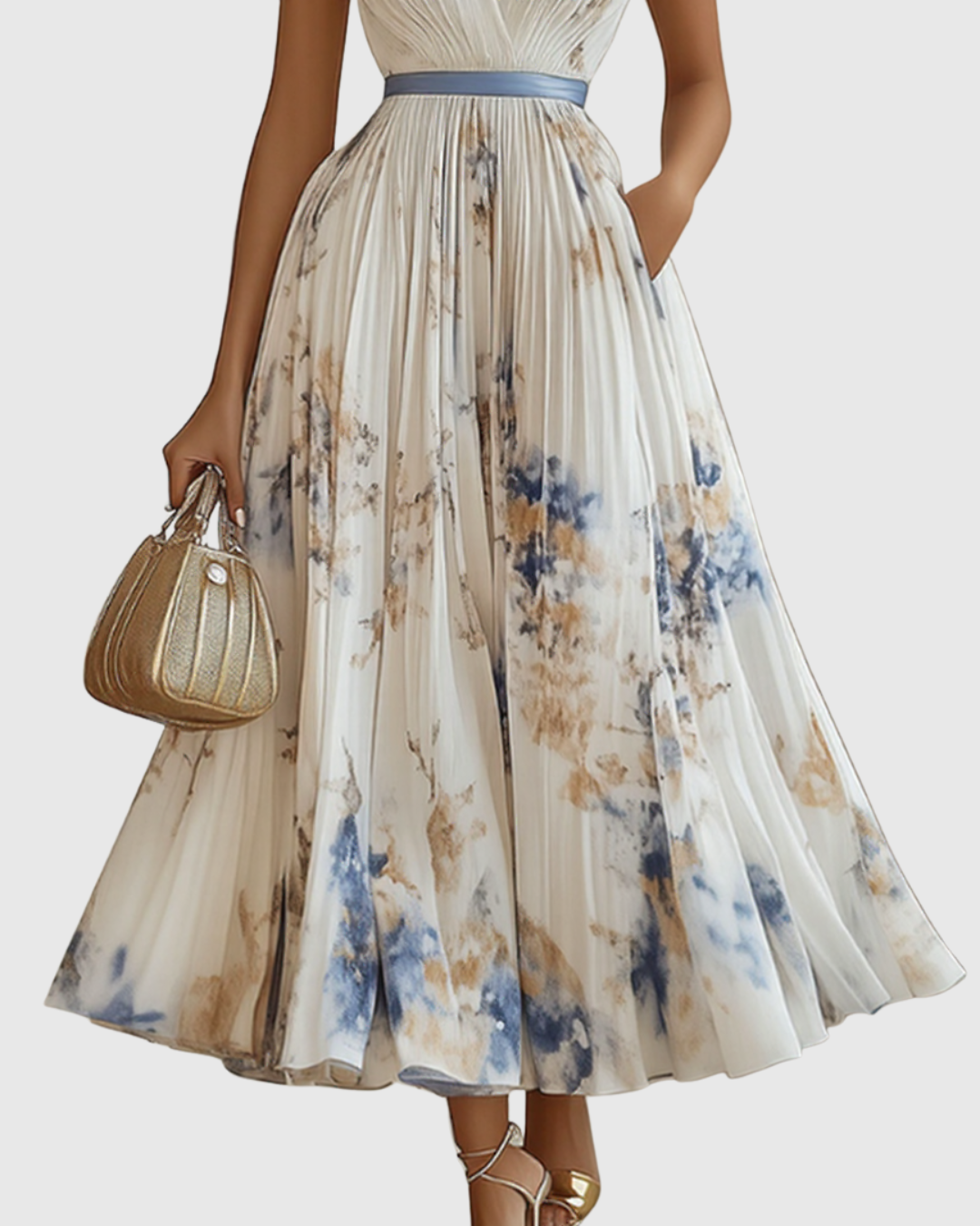 EMERY - MAXI ABITO PLISSETTATO CON SCOLLO A V