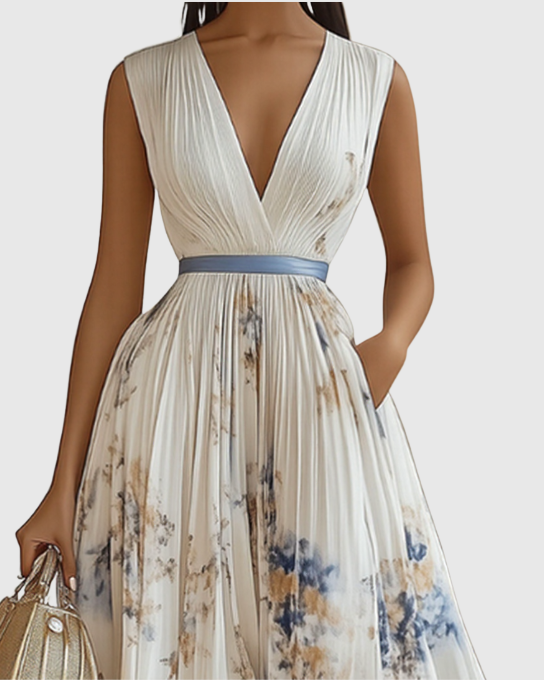 EMERY - MAXI ABITO PLISSETTATO CON SCOLLO A V
