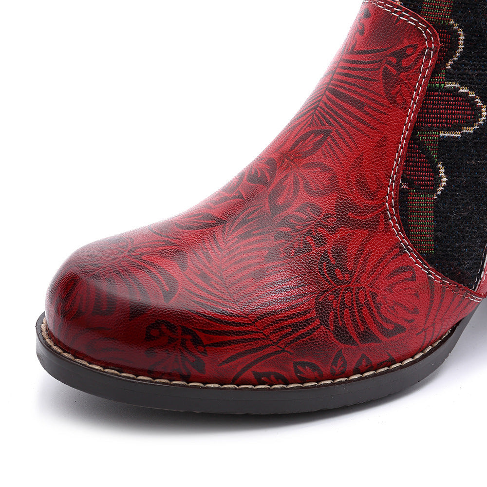 ROSALINDA | STIVALI LUNGHI BOHO IN PELLE CON TACCO A BLOCCO E MOTIVO ESOTICO