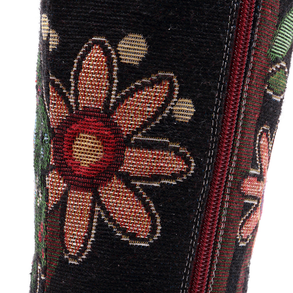 ROSALINDA | STIVALI LUNGHI BOHO IN PELLE CON TACCO A BLOCCO E MOTIVO ESOTICO