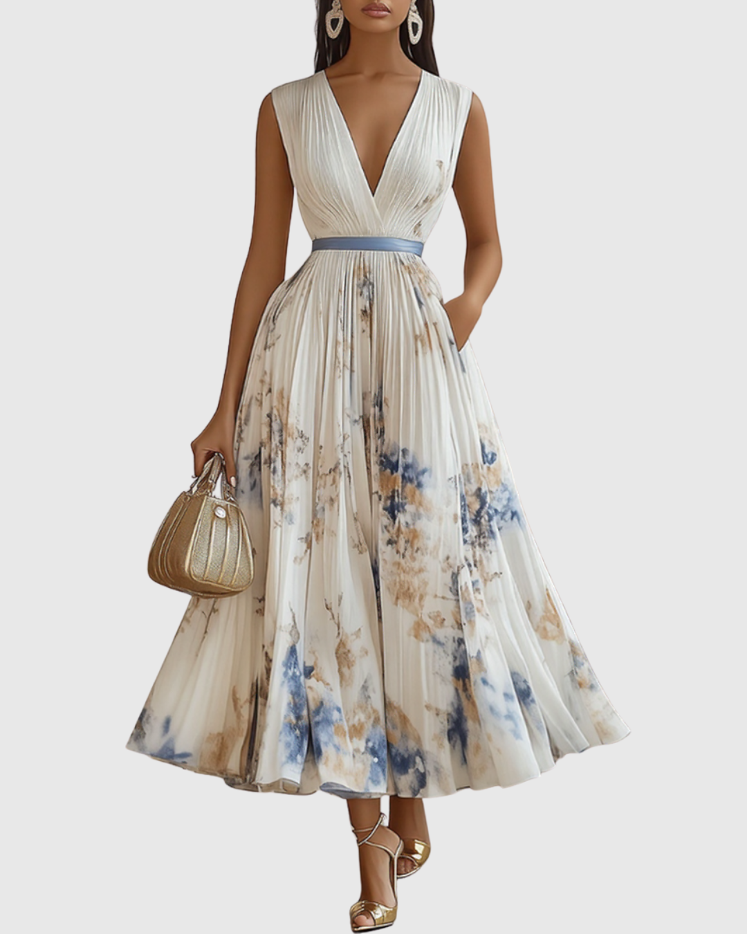 EMERY - MAXI ABITO PLISSETTATO CON SCOLLO A V