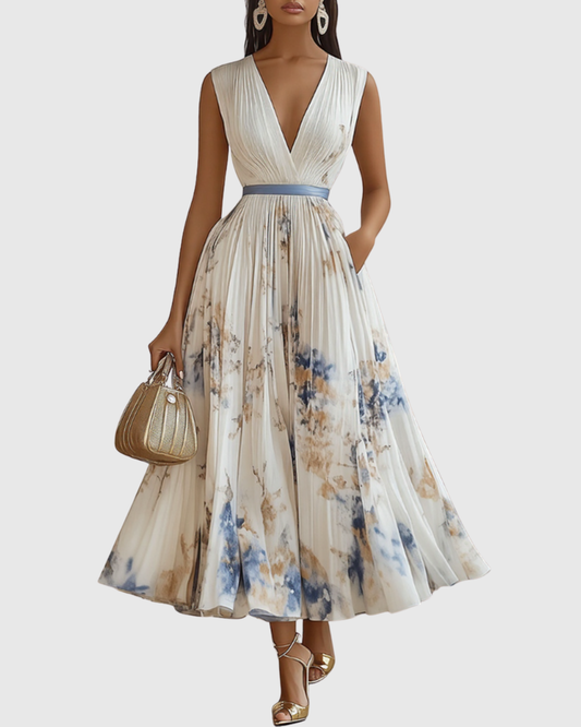 EMERY - MAXI ABITO PLISSETTATO CON SCOLLO A V
