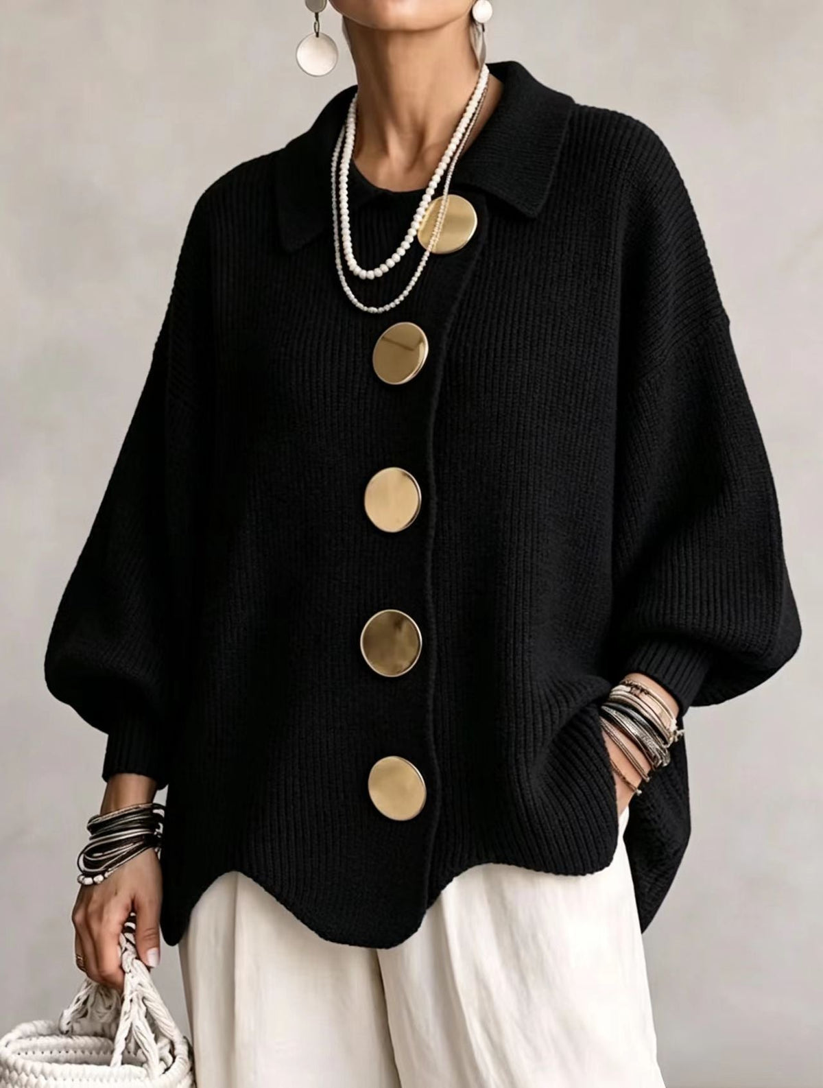 ISADORA | GILET OVERSIZE CON COLLETTO E GRANDI BOTTONI METALLICI