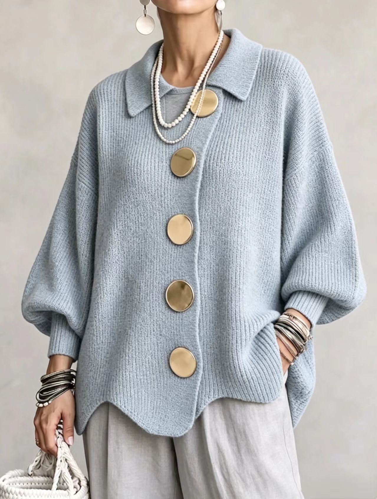 ISADORA | GILET OVERSIZE CON COLLETTO E GRANDI BOTTONI METALLICI
