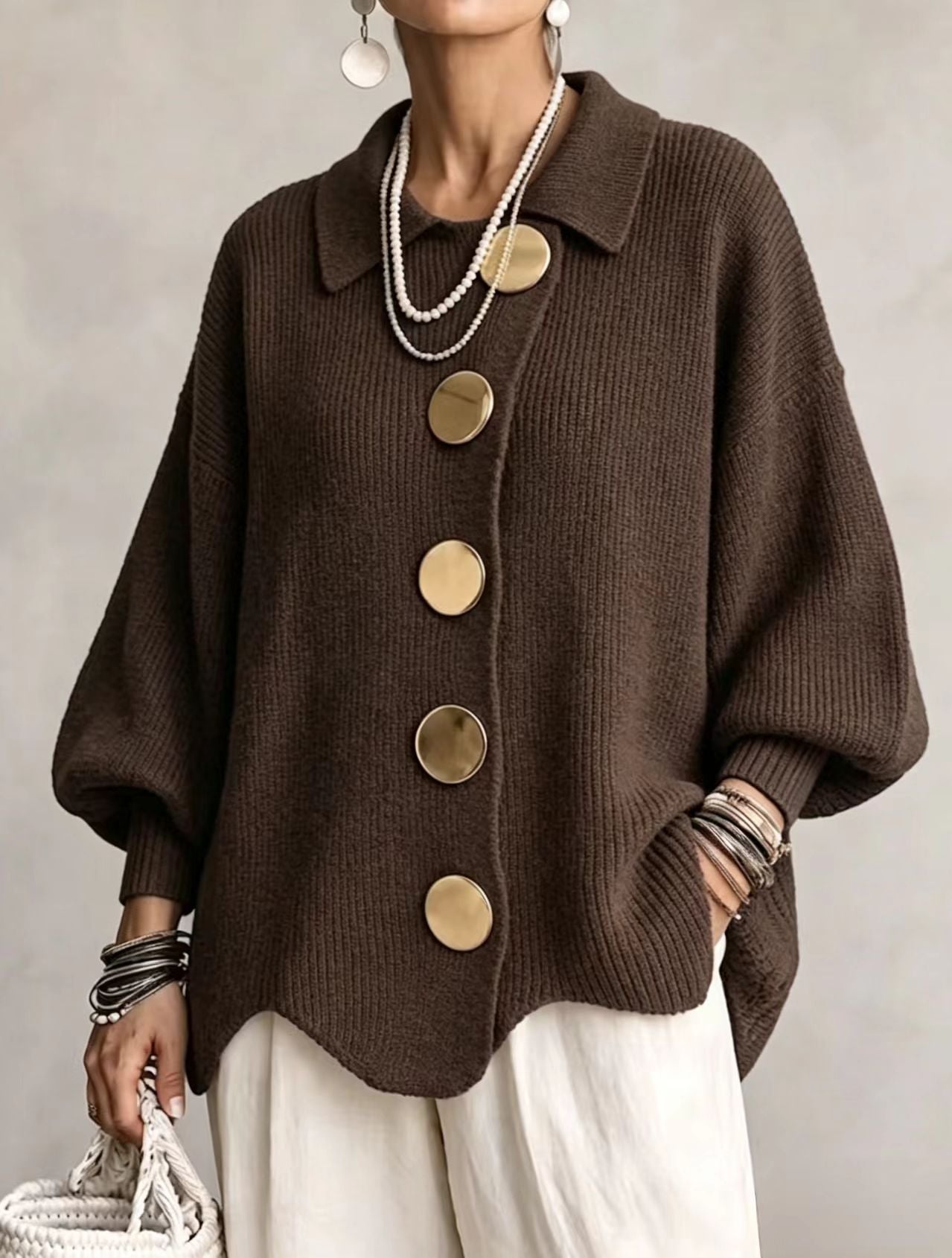 ISADORA | GILET OVERSIZE CON COLLETTO E GRANDI BOTTONI METALLICI