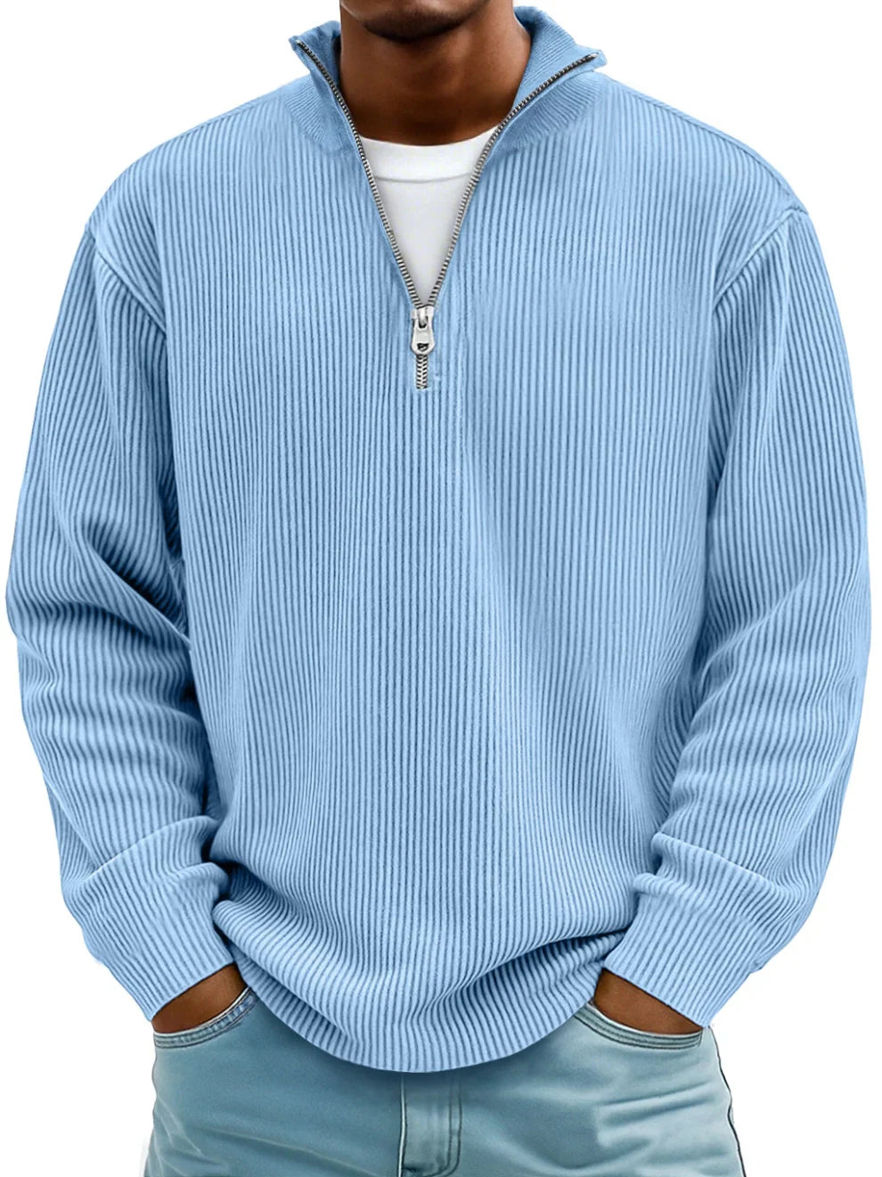ETHAN | MAGLIONE A RIGHE CON MANICHE LUNGHE E ZIP FRONTALE
