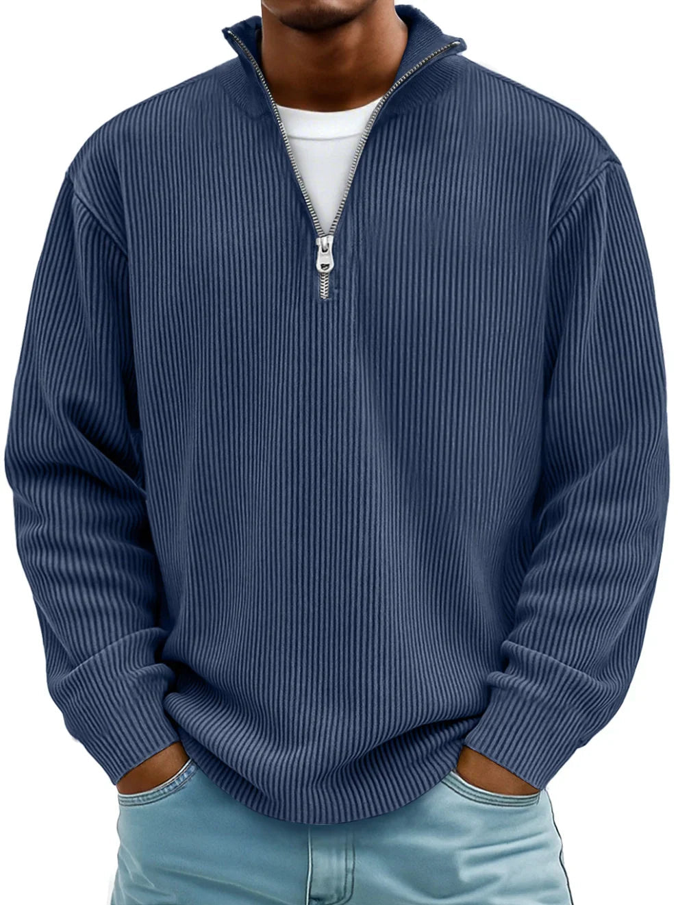 ETHAN | MAGLIONE A RIGHE CON MANICHE LUNGHE E ZIP FRONTALE