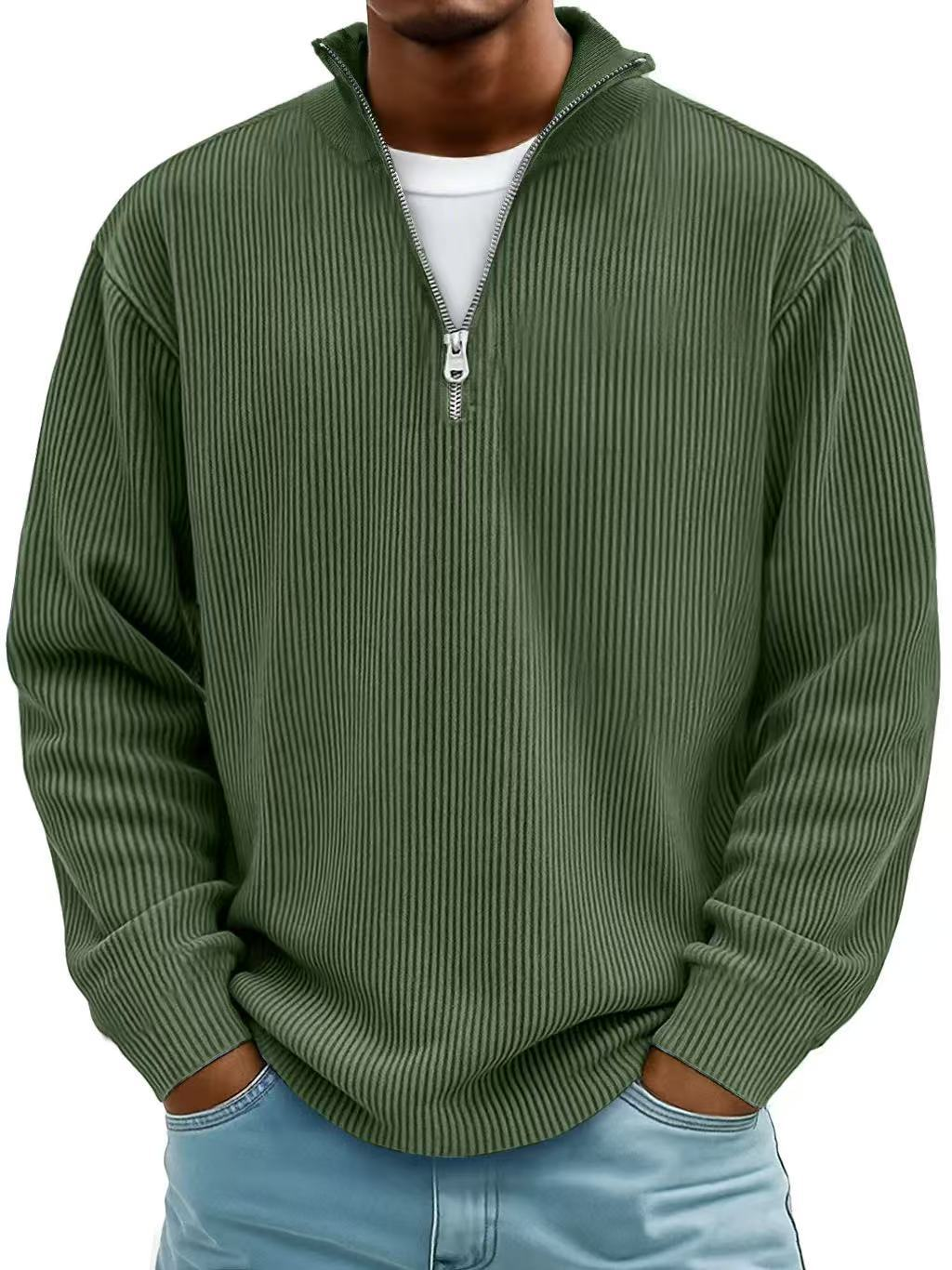 ETHAN | MAGLIONE A RIGHE CON MANICHE LUNGHE E ZIP FRONTALE