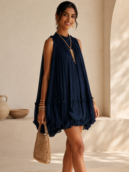 IRENE | ABITO CORTO IN CHIFFON BLU NOTTE
