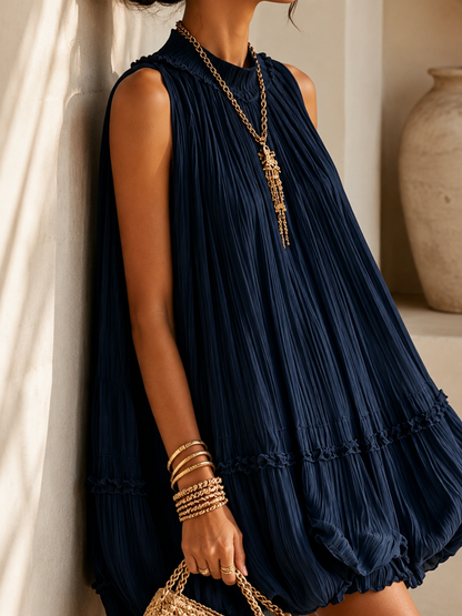 IRENE | ABITO CORTO IN CHIFFON BLU NOTTE
