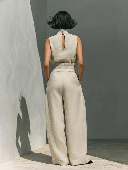 MEVY™ | COMPLETINO CON CANOTTA E PANTALONE LARGO IN COTONE E LINO