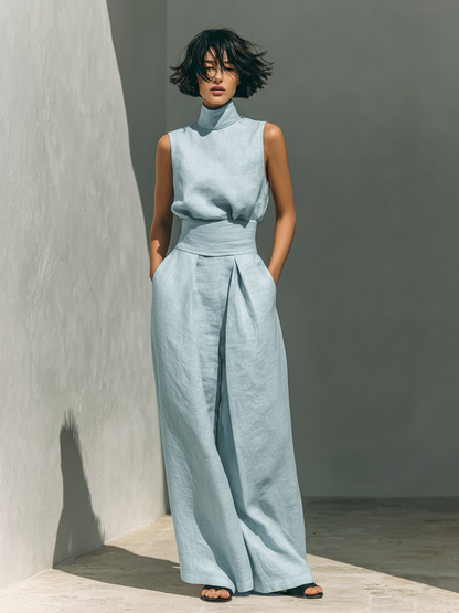 MEVY™ | COMPLETINO CON CANOTTA E PANTALONE LARGO IN COTONE E LINO