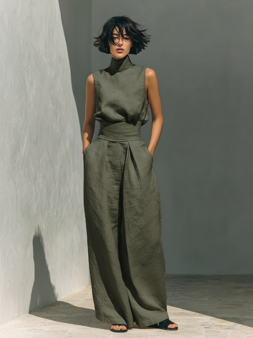 MEVY™ | COMPLETINO CON CANOTTA E PANTALONE LARGO IN COTONE E LINO