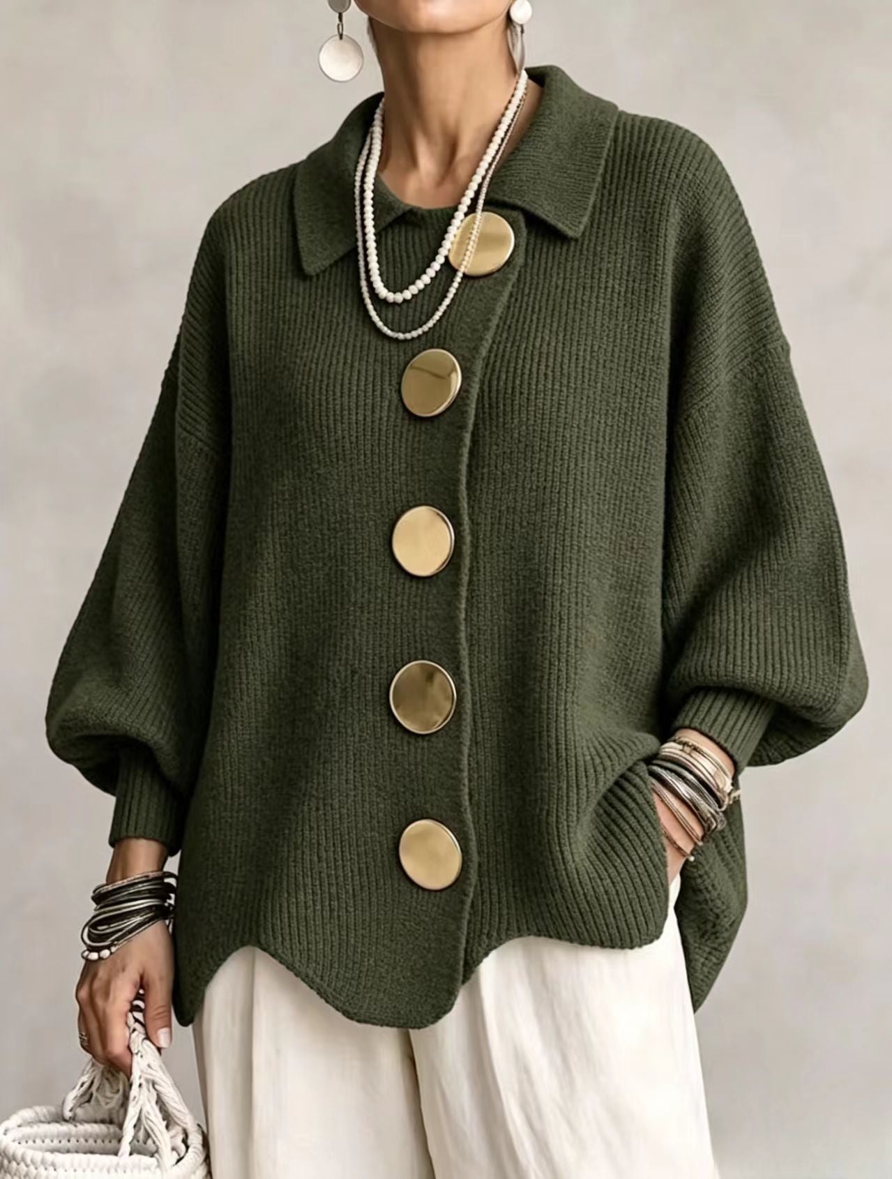 ISADORA | GILET OVERSIZE CON COLLETTO E GRANDI BOTTONI METALLICI