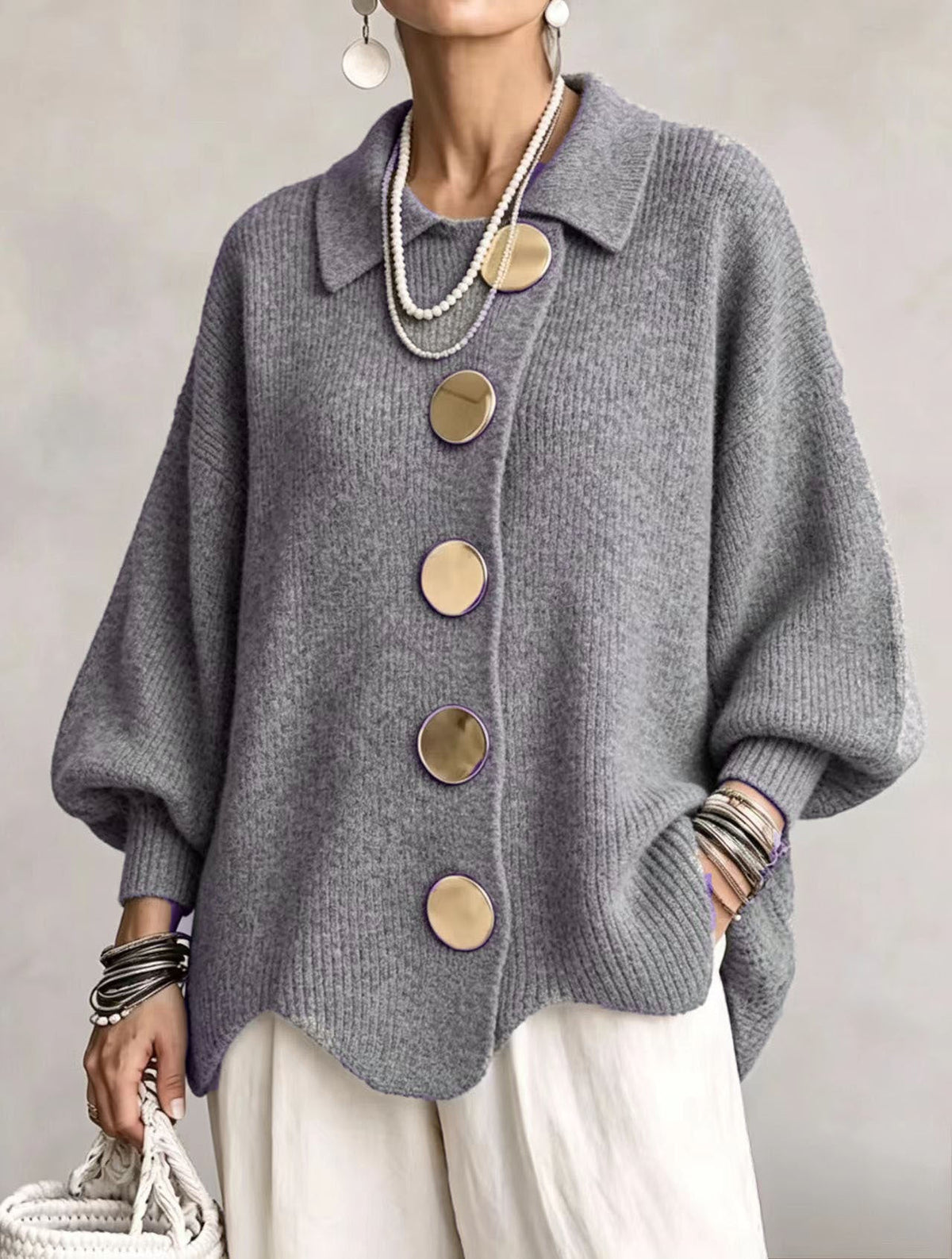 ISADORA | GILET OVERSIZE CON COLLETTO E GRANDI BOTTONI METALLICI