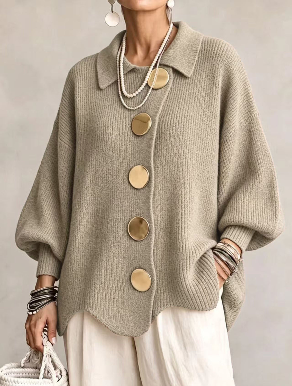 ISADORA | GILET OVERSIZE CON COLLETTO E GRANDI BOTTONI METALLICI