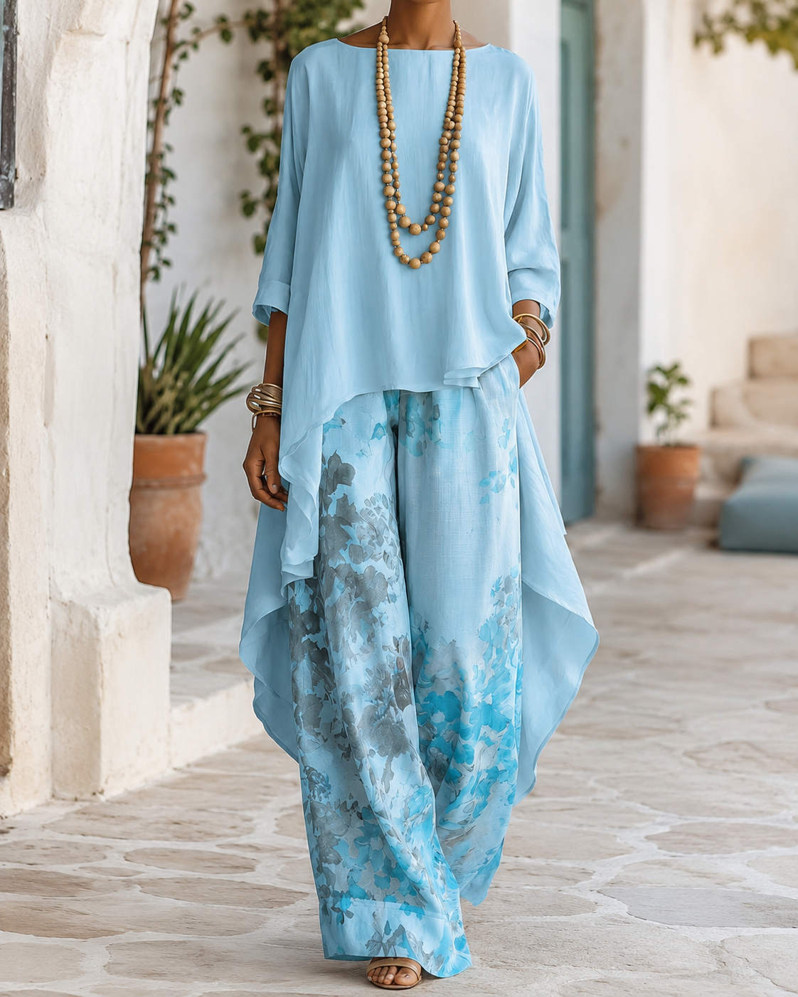 CHANTAL - COMPLETO DUE PEZZI LEGGERO CON PANTALONI FLOREALI