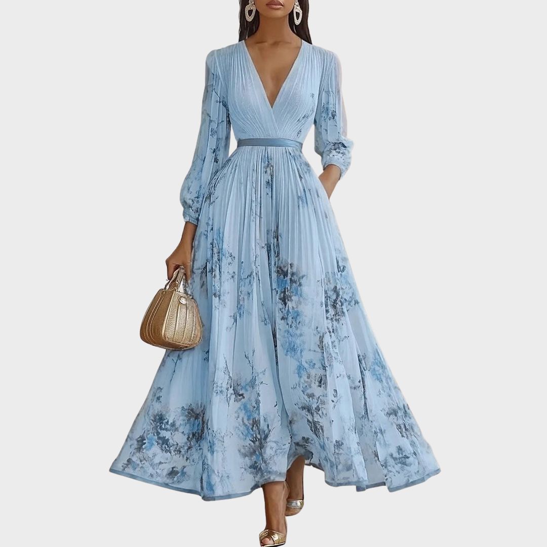EMERY - MAXI ABITO PLISSETTATO CON SCOLLO A V