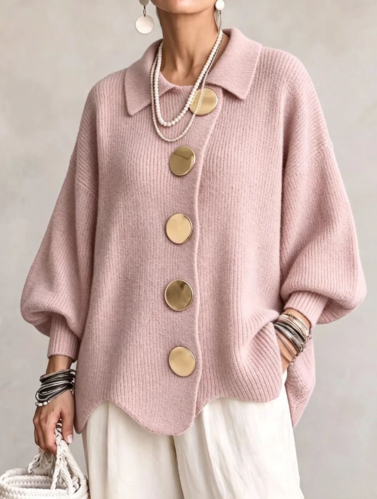 ISADORA | GILET OVERSIZE CON COLLETTO E GRANDI BOTTONI METALLICI