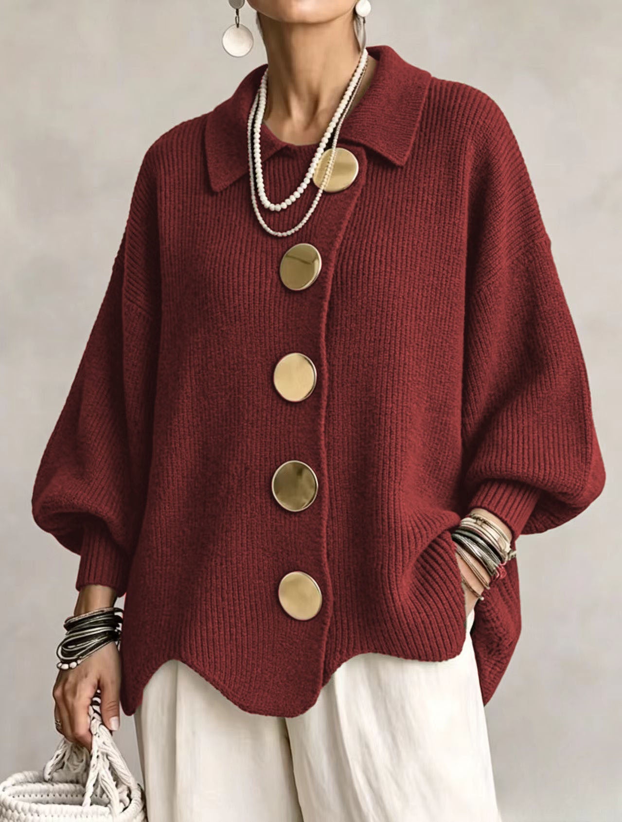 ISADORA | GILET OVERSIZE CON COLLETTO E GRANDI BOTTONI METALLICI