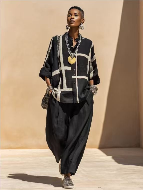 ISOLDE | COMPLETO CASUAL CON CAMICIA AMPIA E PANTALONI RELAXED