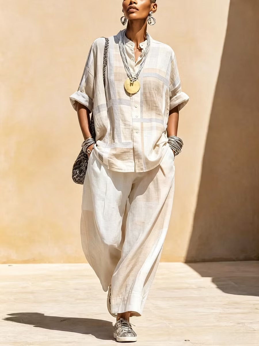 ISOLDE | COMPLETO CASUAL CON CAMICIA AMPIA E PANTALONI RELAXED