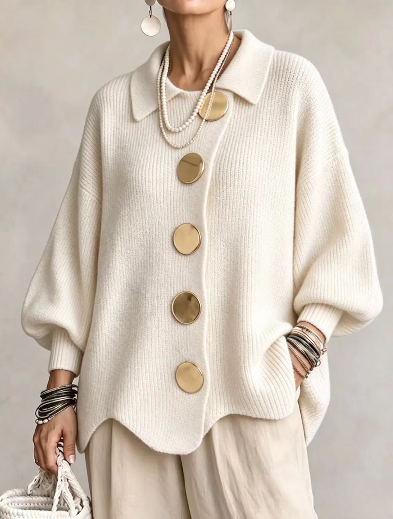 ISADORA | GILET OVERSIZE CON COLLETTO E GRANDI BOTTONI METALLICI