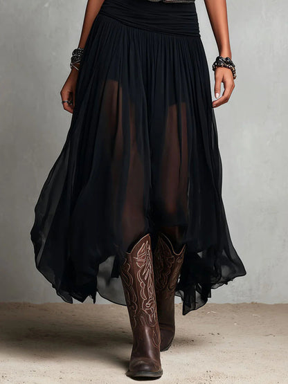 OLLA - ELEGANTE ABITO LUNGO IN TULLE CON CINTURA