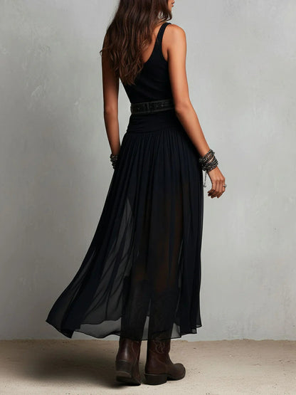 OLLA - ELEGANTE ABITO LUNGO IN TULLE CON CINTURA