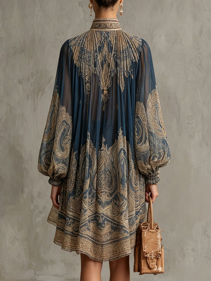ALISIA - MINIABITO IN CHIFFON CON STAMPA BAROCCA DORATA