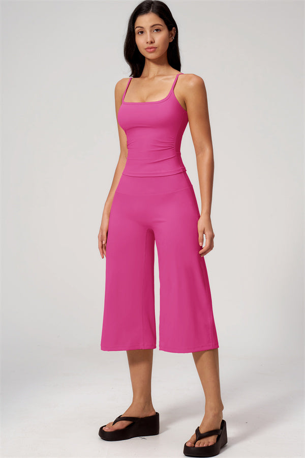 NARISSA - COMPLETO 2 PEZZI CON TOP A CANOTTA E PANTALONI CROP A GAMBA LARGA