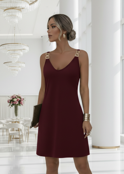 YOONA | VESTITO NERO | SPALLINE A CATENA DORATA