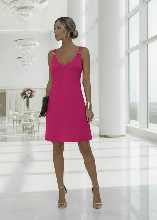 YOONA | VESTITO NERO | SPALLINE A CATENA DORATA