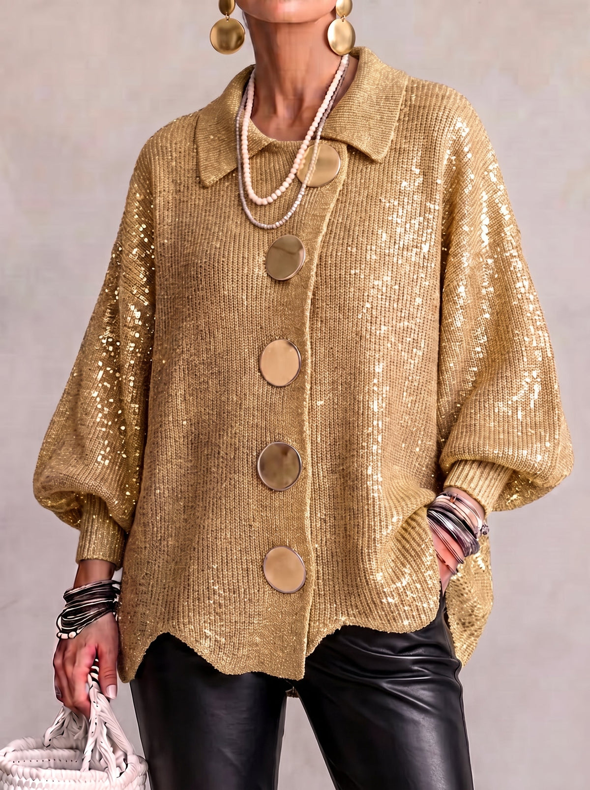 ISADORA | GILET OVERSIZE CON COLLETTO E GRANDI BOTTONI METALLICI