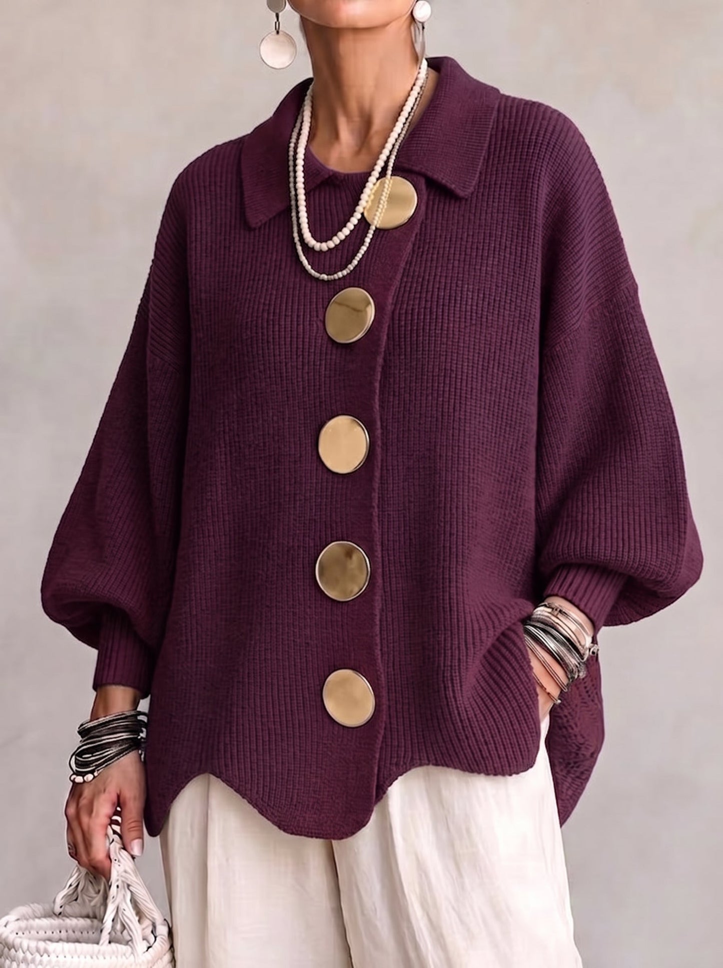 ISADORA | GILET OVERSIZE CON COLLETTO E GRANDI BOTTONI METALLICI
