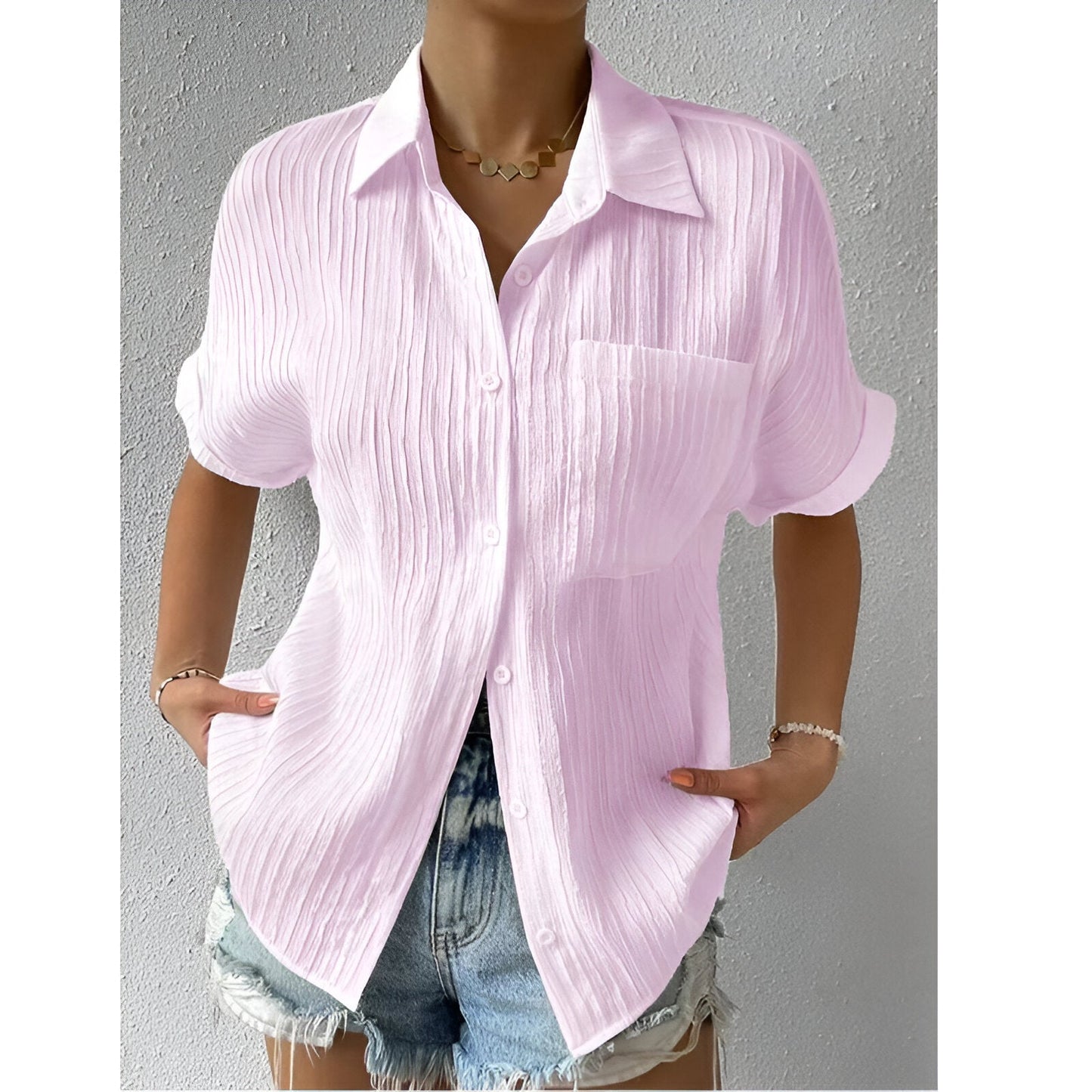 BLOUSE À COL EN V CONFORTABLE UNIE