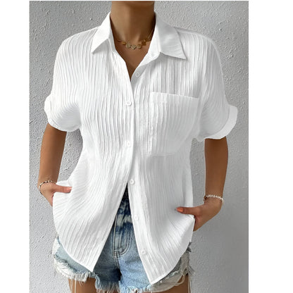 BLOUSE À COL EN V CONFORTABLE UNIE