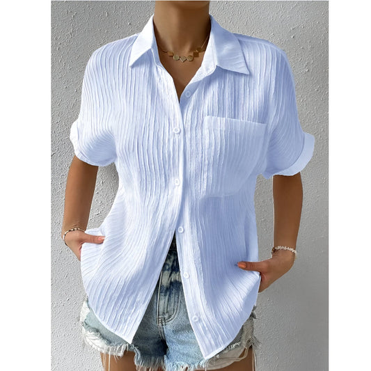 BLOUSE À COL EN V CONFORTABLE UNIE